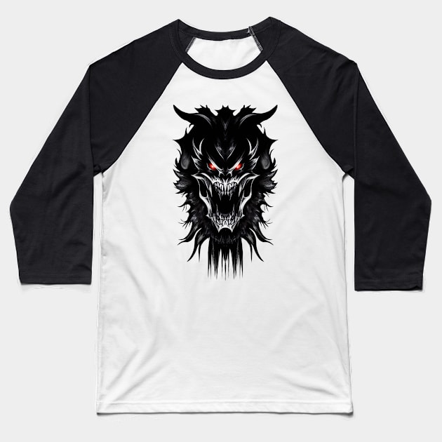 Evil Devil Black Fantasy Monster with red Eyes Baseball T-Shirt by BluedarkArt